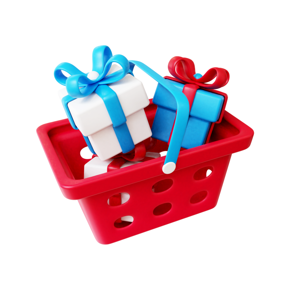 3D-Warenkorb mit Geschenkbox png