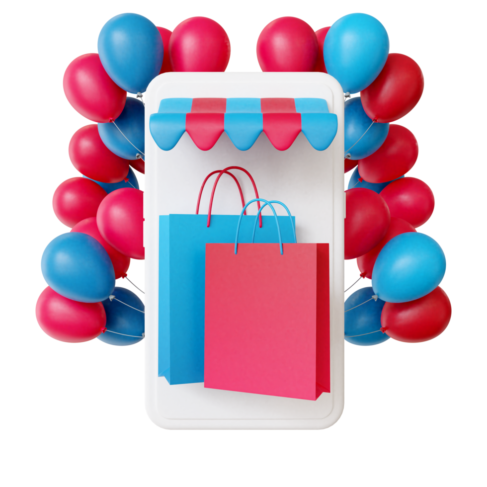 3d shopping bag on handphone png