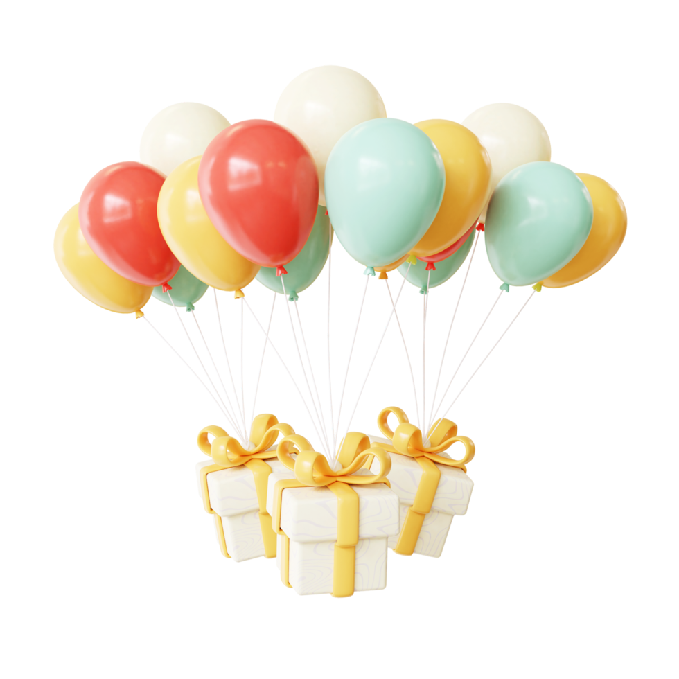 3d verjaardag kleur ballon en geschenk doos png