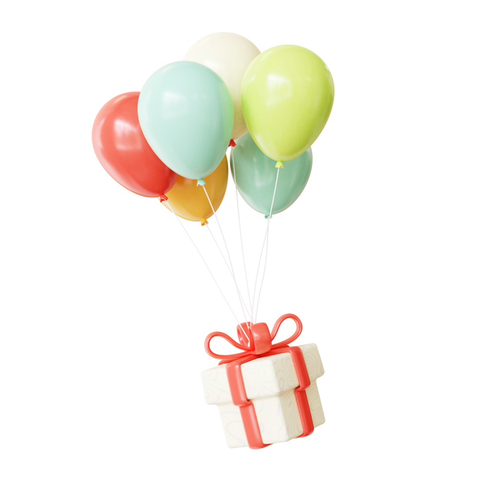 3d verjaardag kleur ballon en geschenk doos png