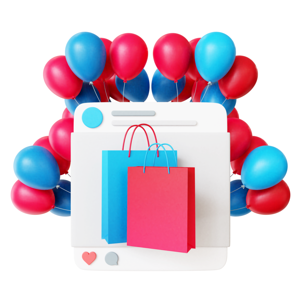 3d shopping bag on social media with balloon png