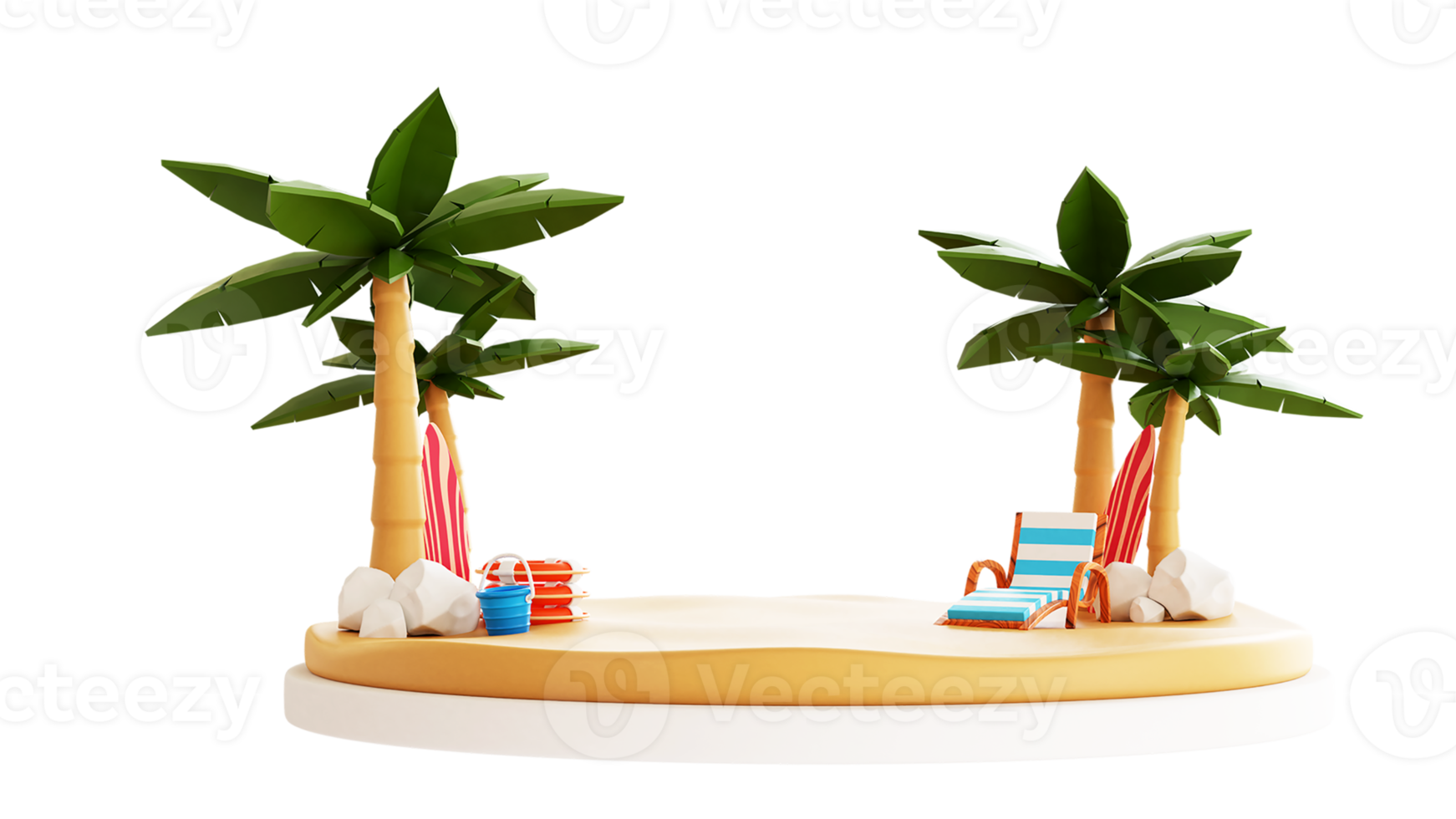 ilustración de playa de verano 3d png