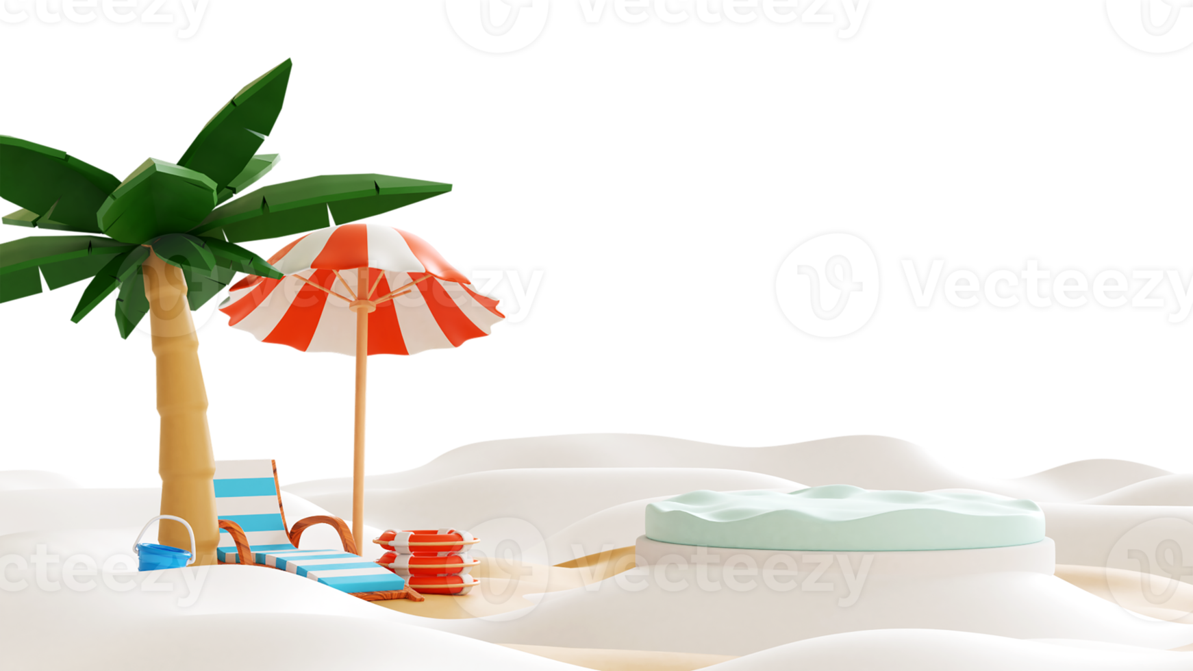 ilustración de playa de verano 3d png