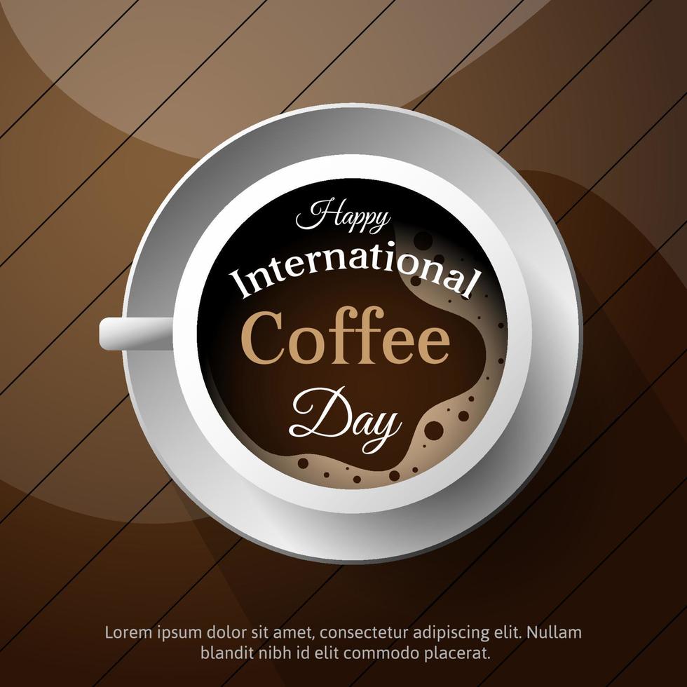 international coffee day background with coffee cup illustration on wooden. suitable for social media post. vector illustration
