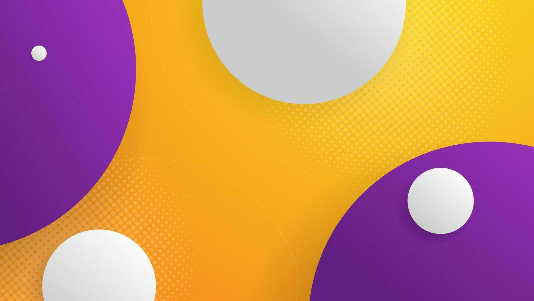 abstract orange background with circle shapes and halftone composition in purple and white color vector