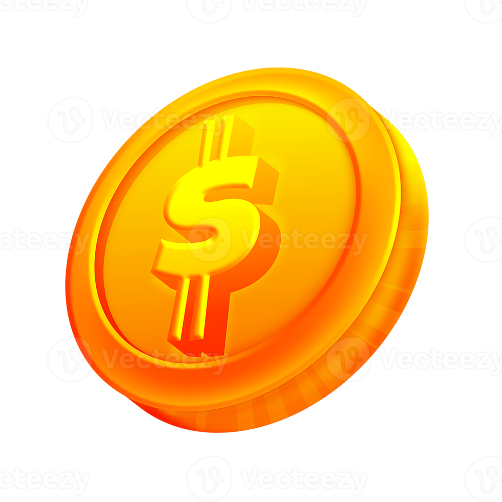 Gold dollar coin game asset 2D icon transparent background png