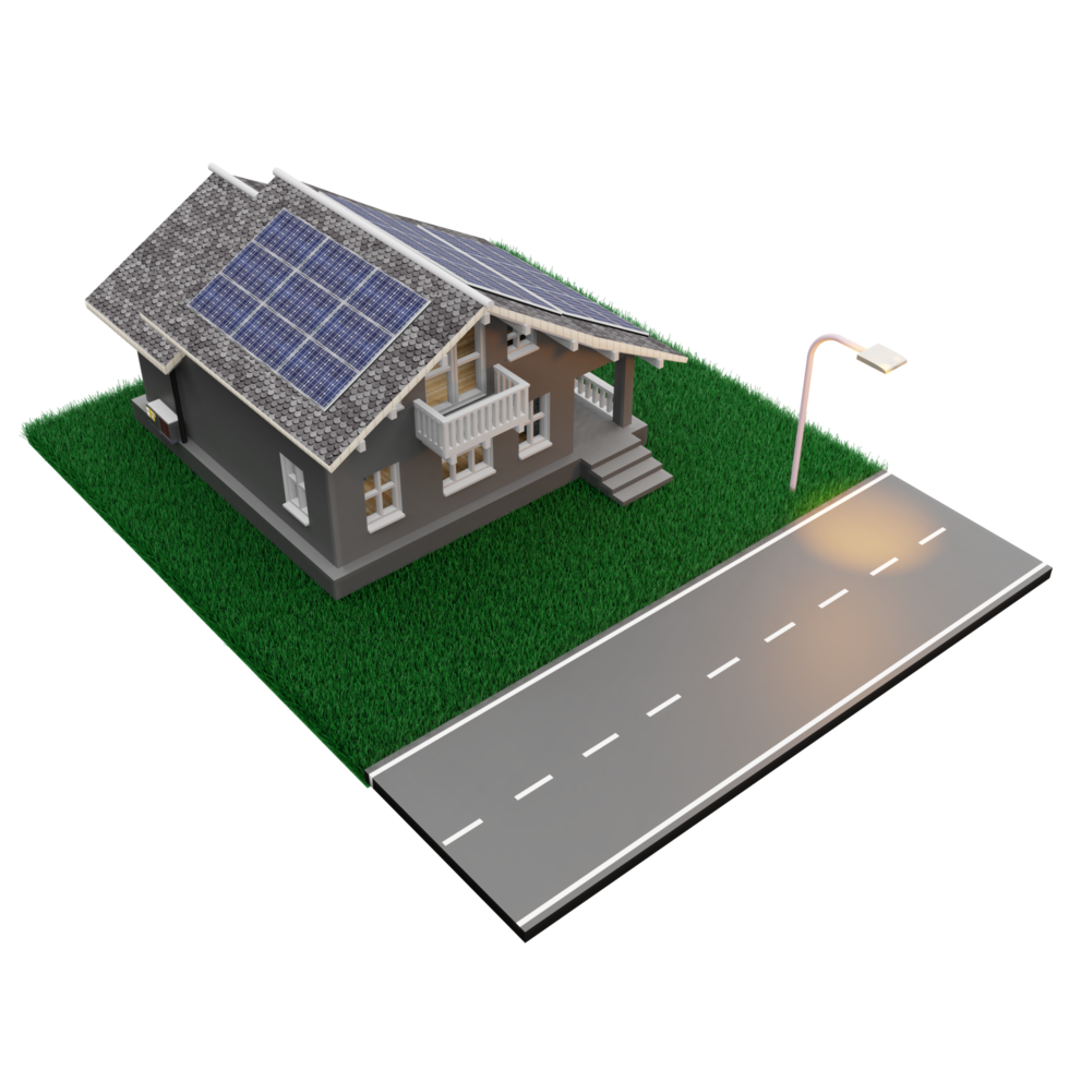 House roof with solar panels Smart home power system solar cells energy saving homes solar energy 3d illustration png