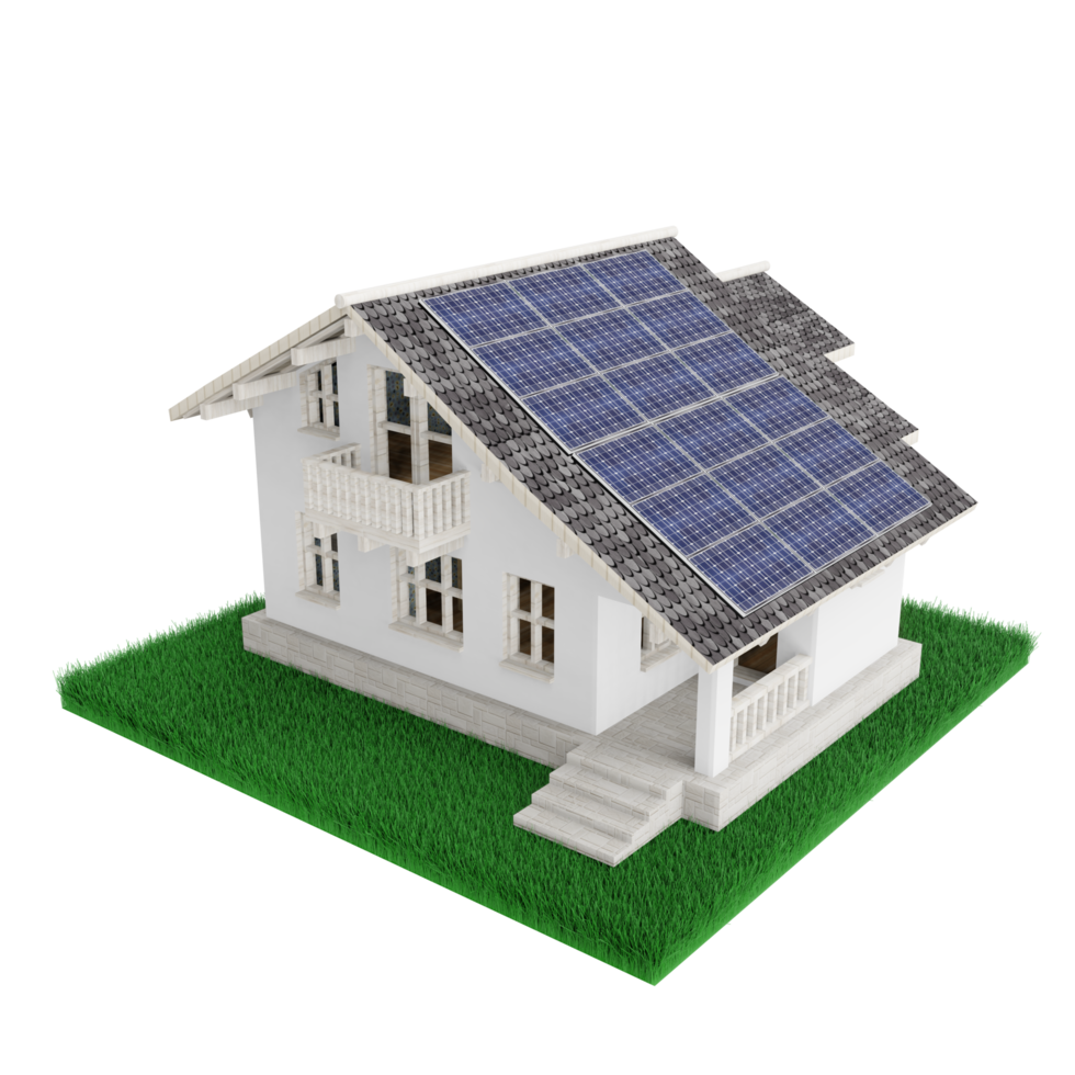 House roof with solar panels Smart home power system solar cells energy saving homes solar energy 3d illustration png