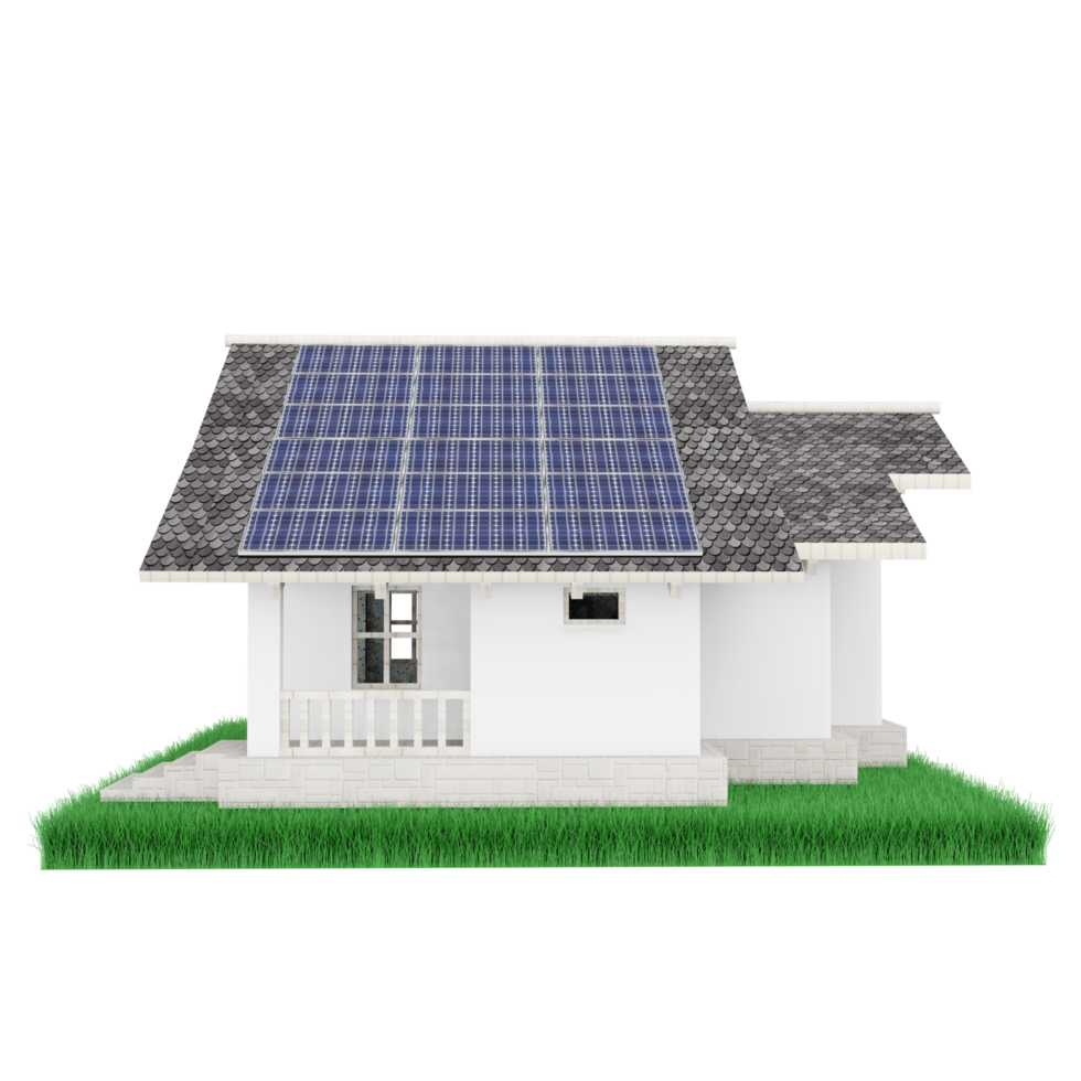 huis dak met zonnepanelen smart home power systeem zonnecellen energiebesparende huizen zonne-energie 3d illustratie png