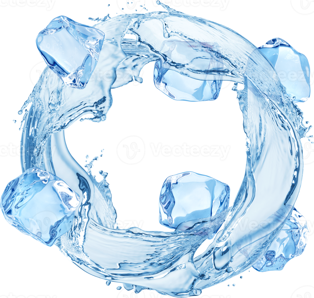 Circle water splash with ice cubes isolated png