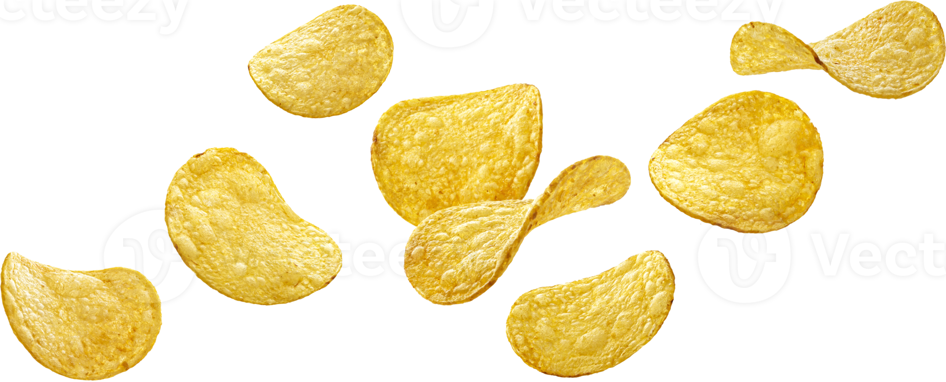 Falling natural potato chips isolated with clipping path 10834014 PNG