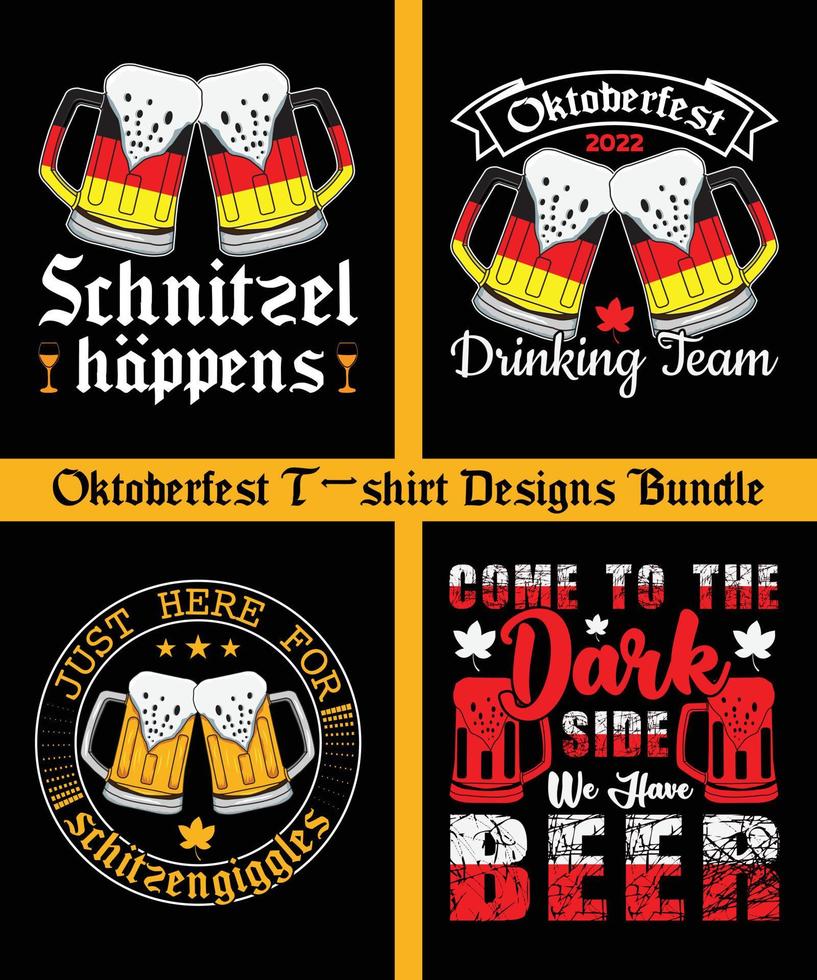 paquete de diseños de camisetas de oktoberfest, ilustración vectorial, festival de la cerveza, estampado de camisetas, elementos de diseño de oktoberfest, cartel dibujado a mano para el diseño de menú de pub o bar. vector