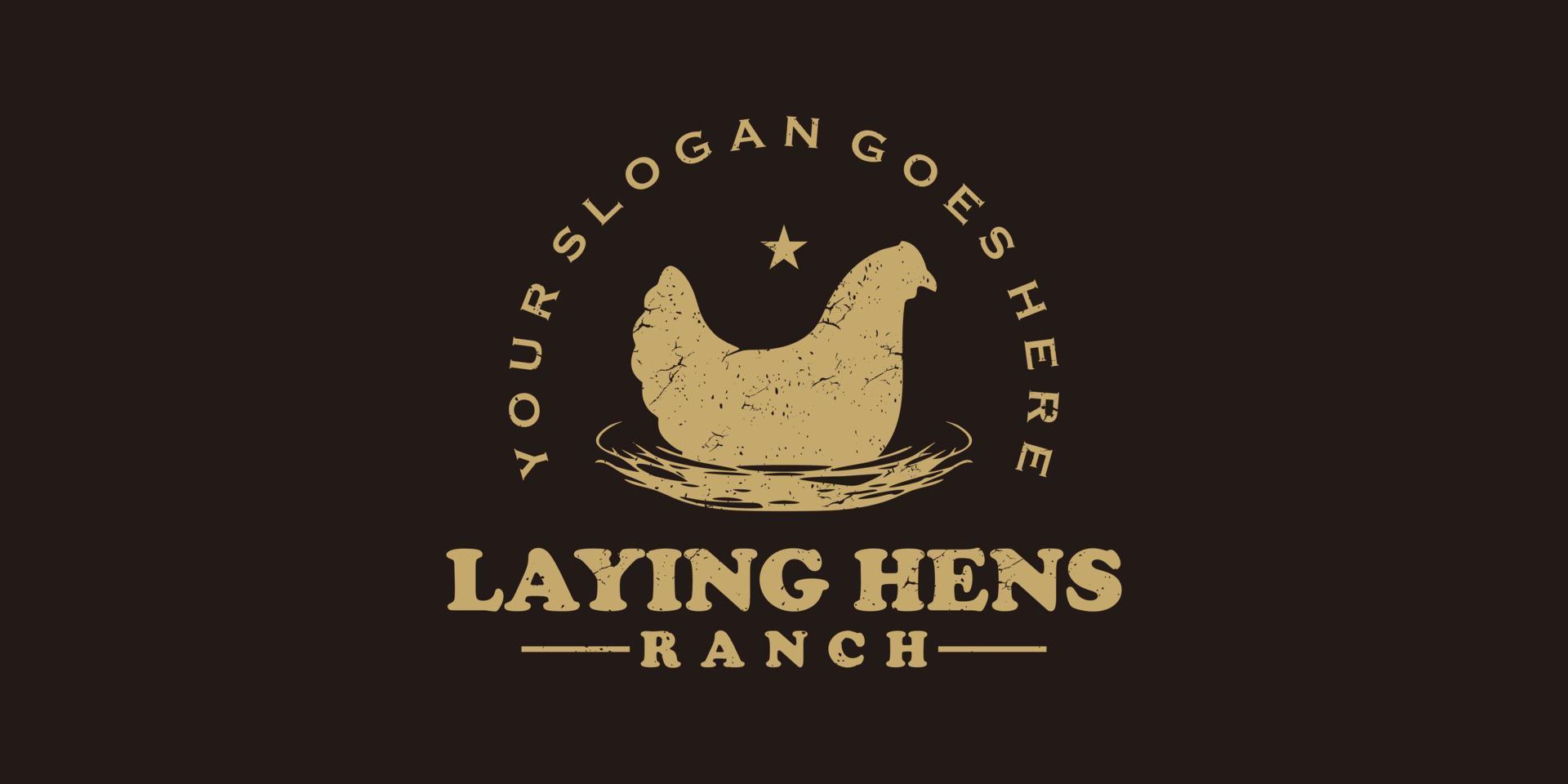 logotipo de gallinas ponedoras antiguas, referencia al logotipo del rancho vector