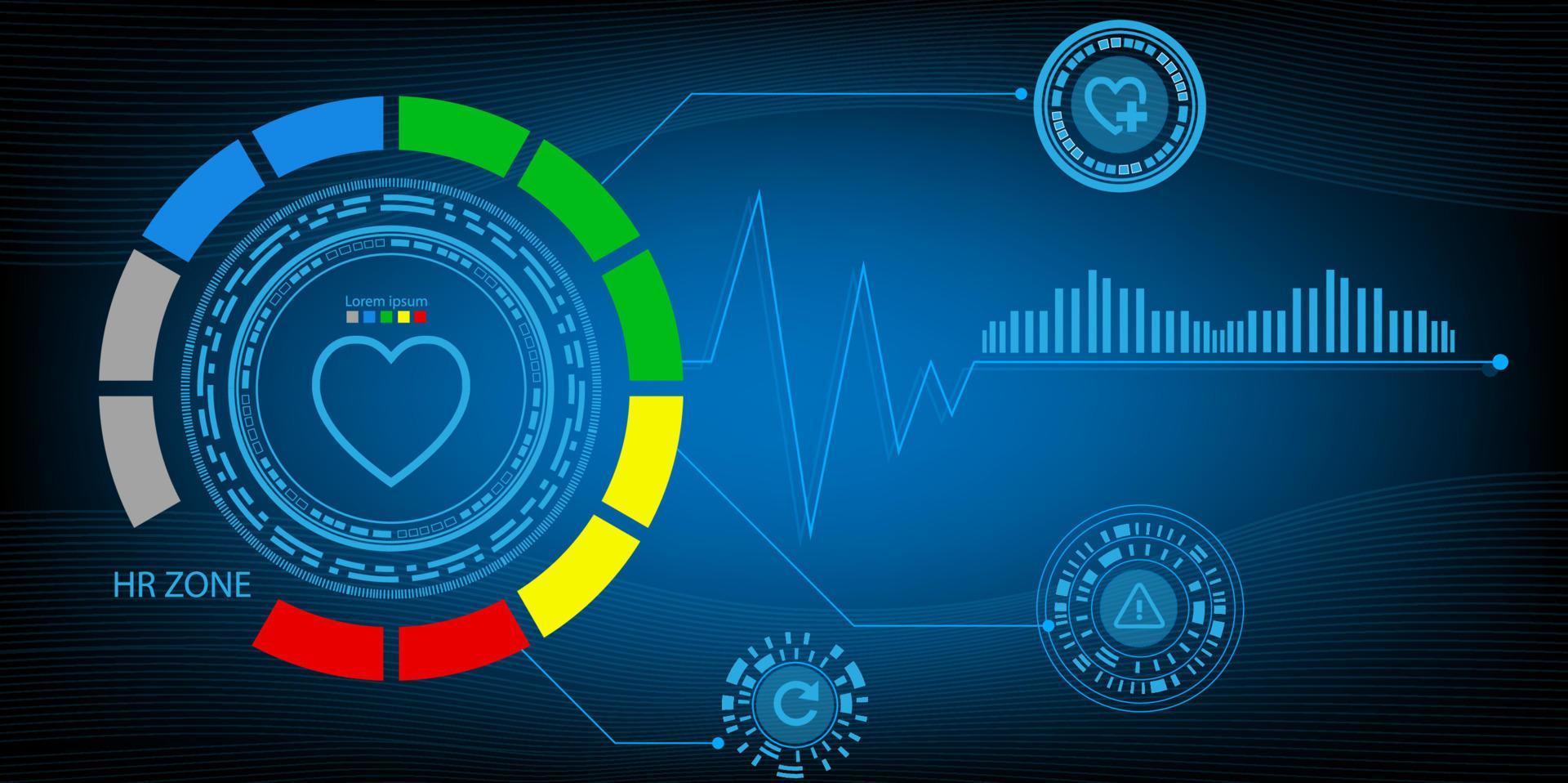 heart rate monitor AI hologram vector concept for future technology element background business screen