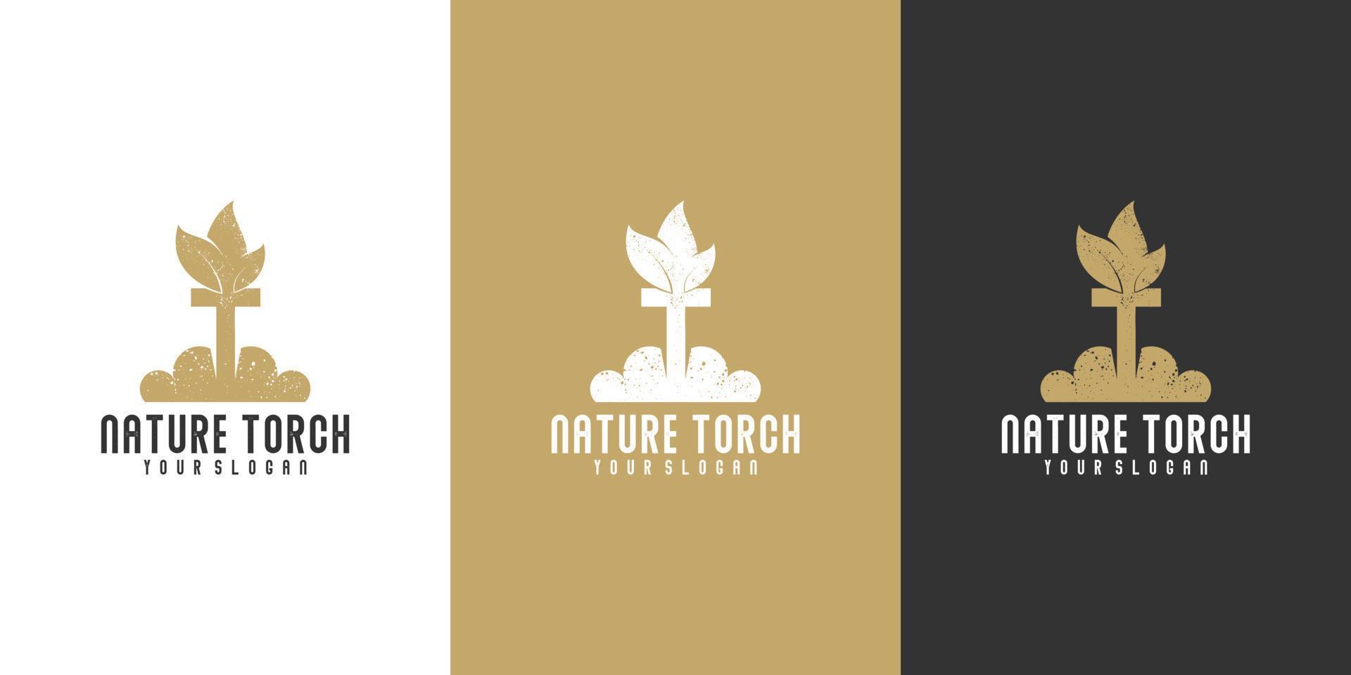 torch logo with combination leaf fire. vector