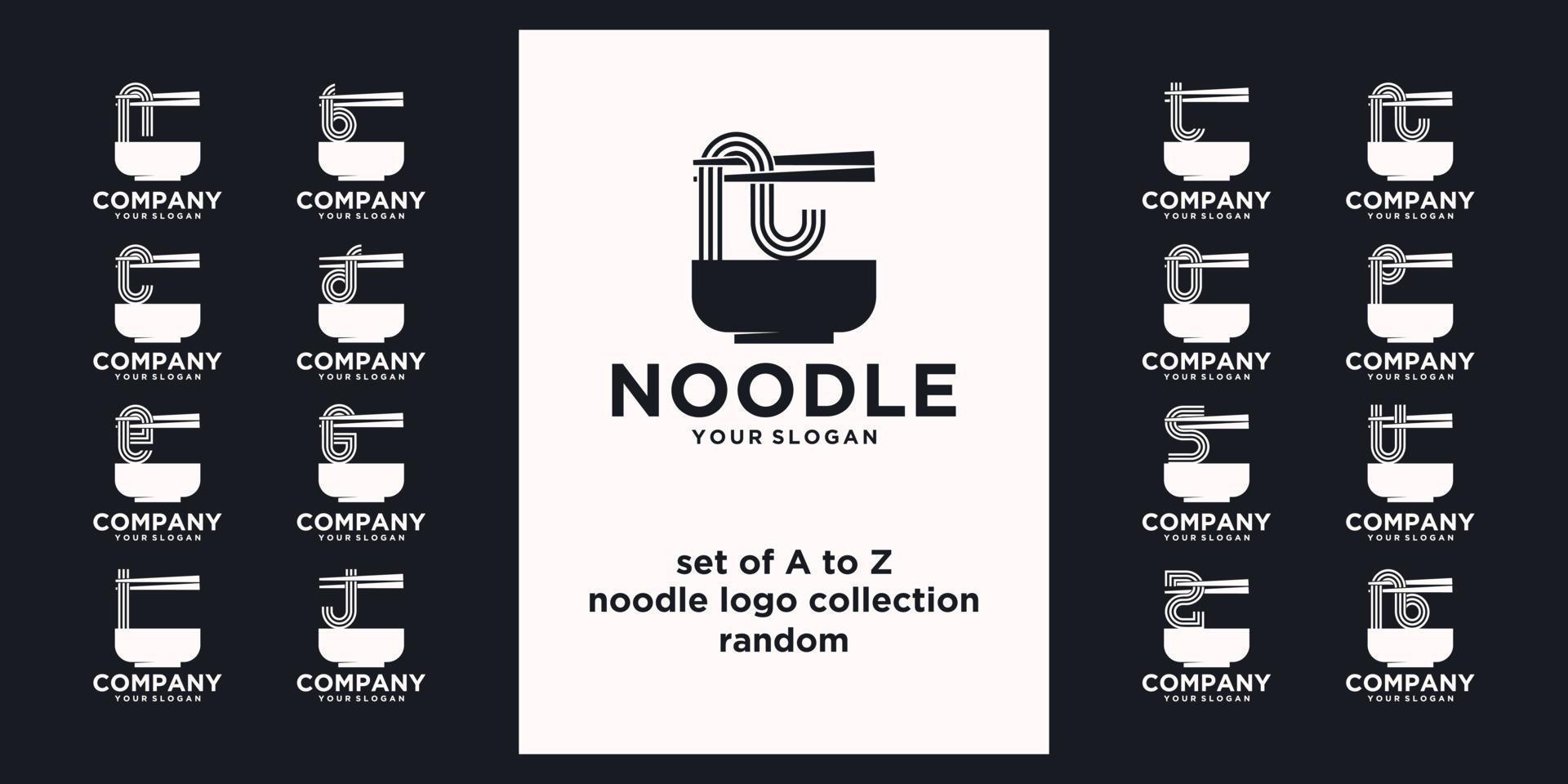 conjunto de referencia del logotipo de fideos, con estilo inicial, tienda de fideos, ramen, udon, tienda de alimentos y otros. vector