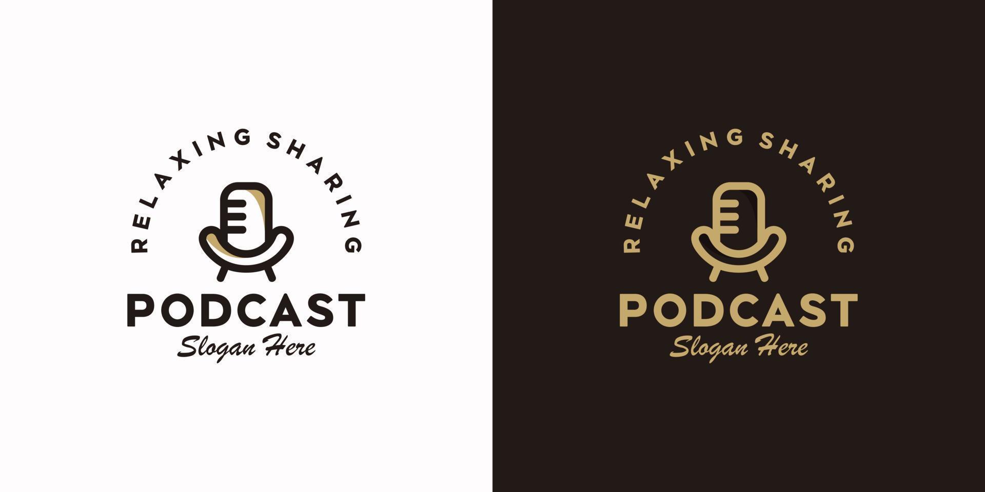 set of podcast logo with chair and microphone concept, reference logo vector