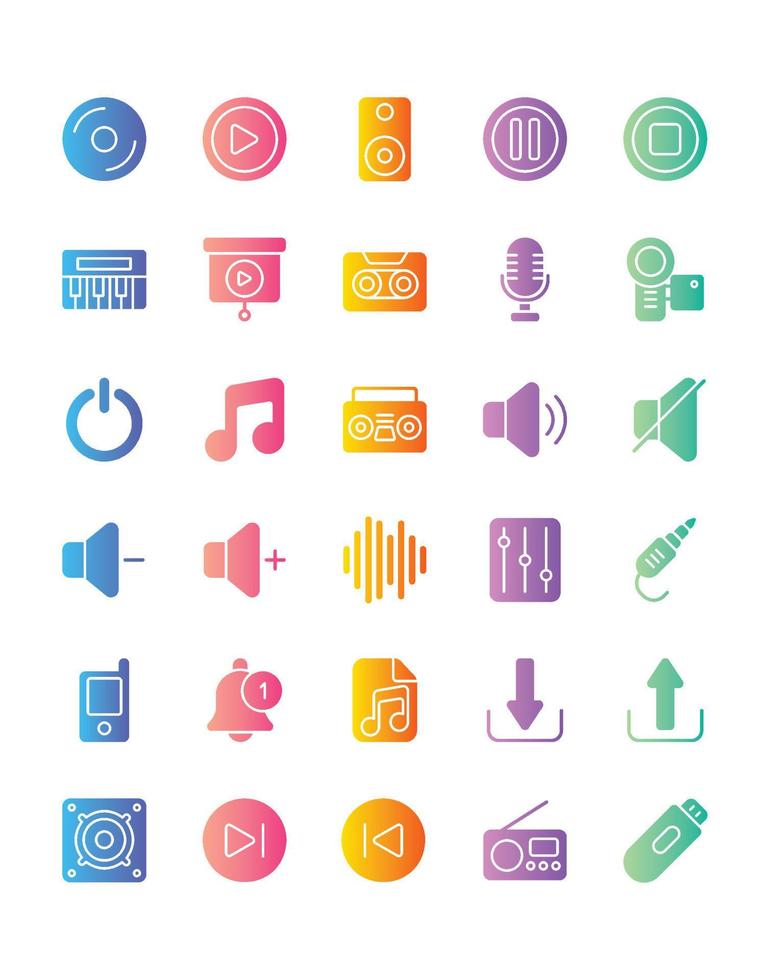 Audio Icon Set 30 isolated on white background vector