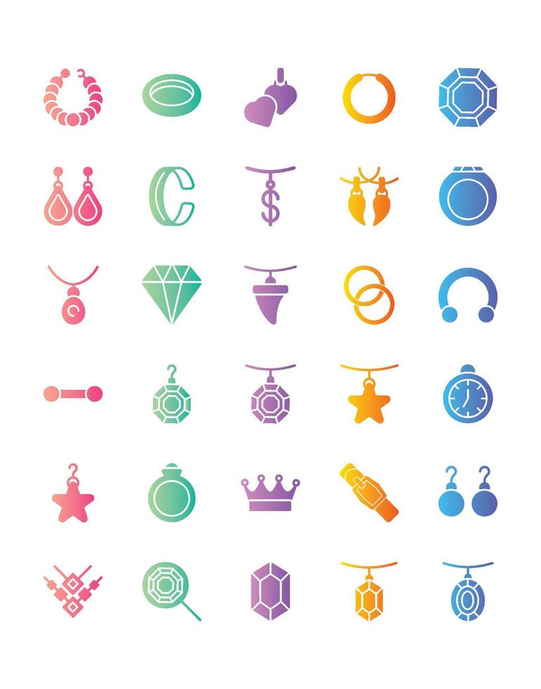 Jewelry Icon Set 30 isolated on white background vector