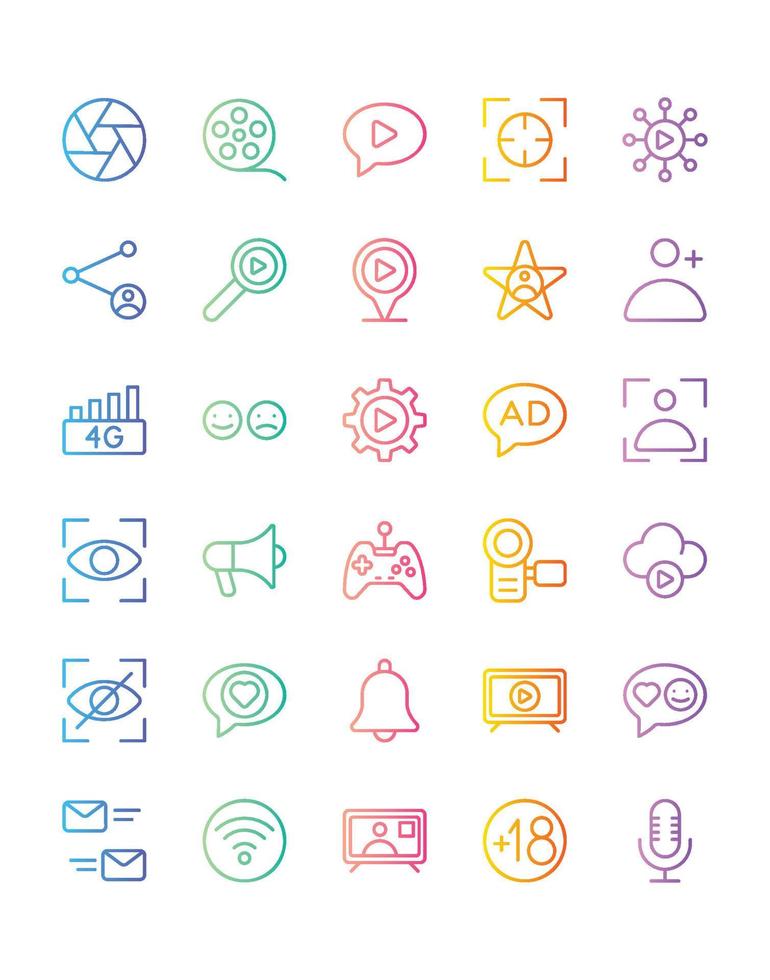 Live streaming Icon Set 30 isolated on white background vector