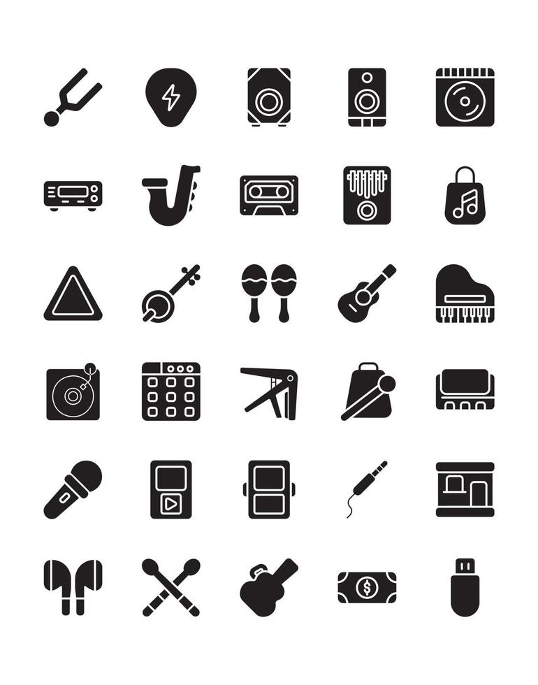 conjunto de iconos de la tienda de música 30 aislado sobre fondo blanco vector