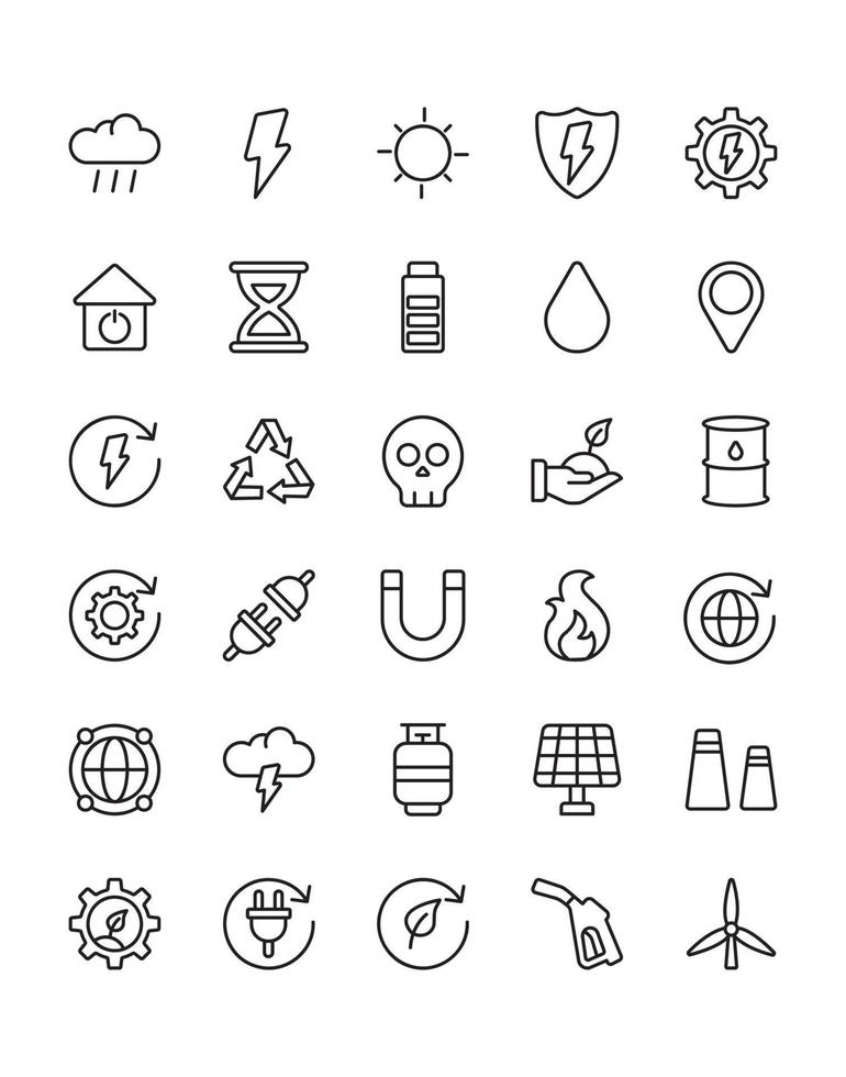 energy Icon Set 30 isolated on white background vector