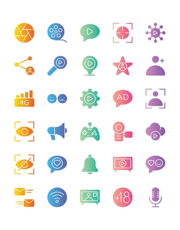 Live streaming Icon Set 30 isolated on white background vector