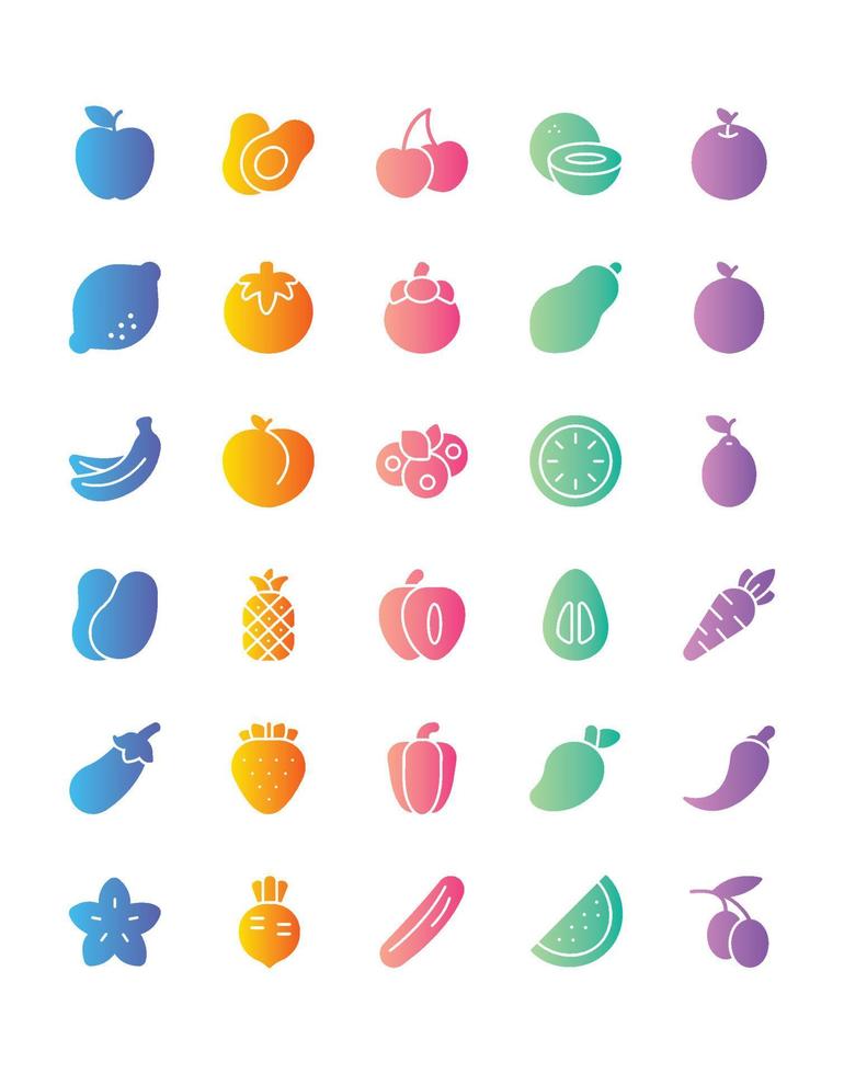 Fruits Icon Set 30 isolated on white background vector