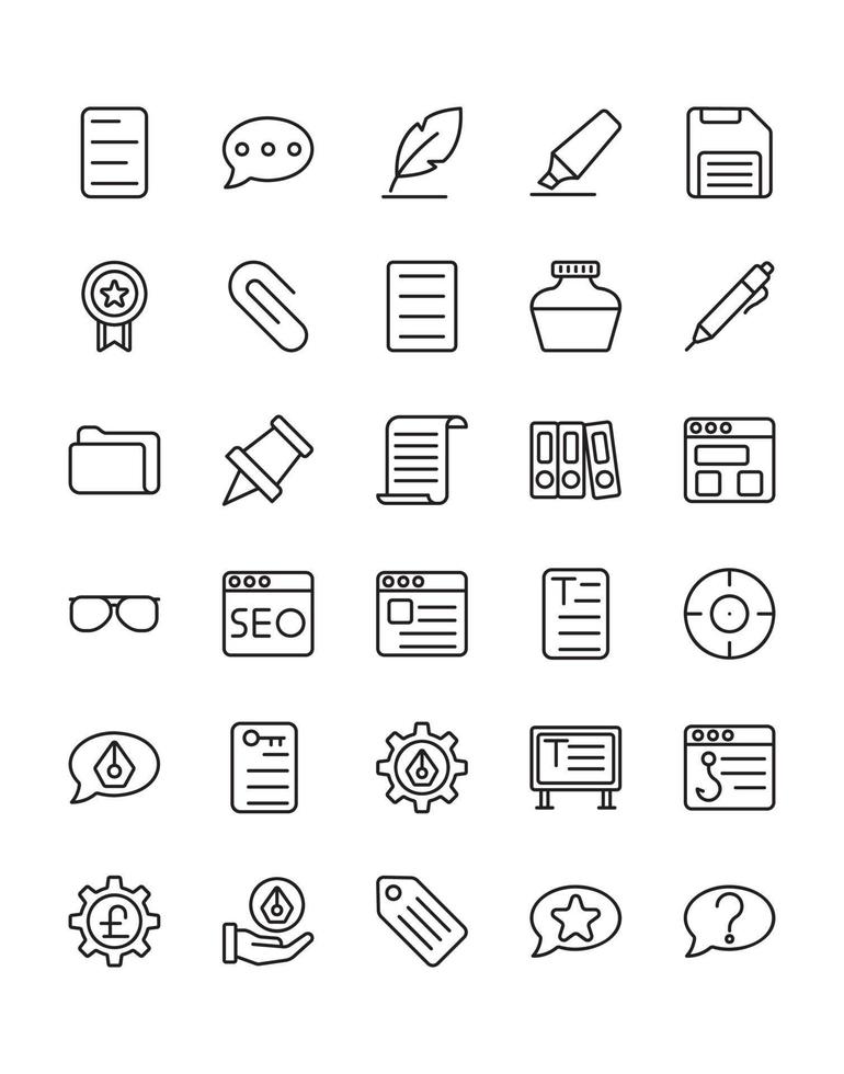 Copywriting Icon Set 30 isolated on white background vector