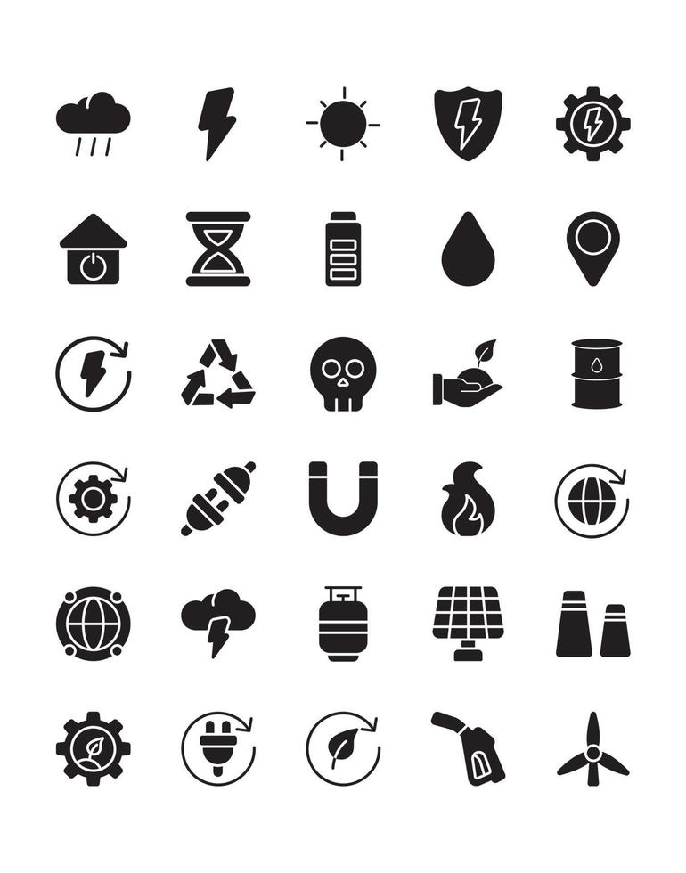 energy Icon Set 30 isolated on white background vector