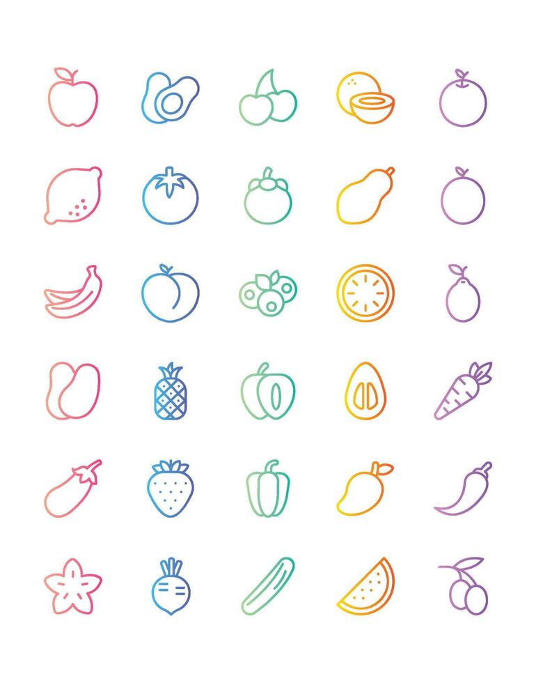 Fruits Icon Set 30 isolated on white background vector