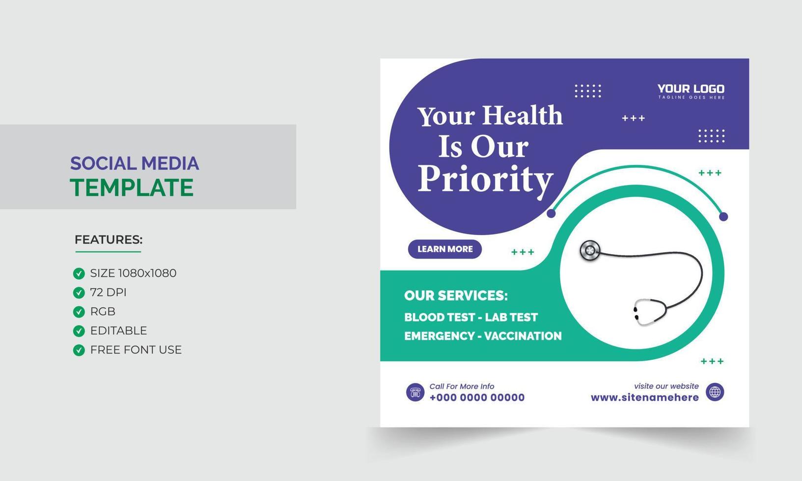 social media template design for health care vector