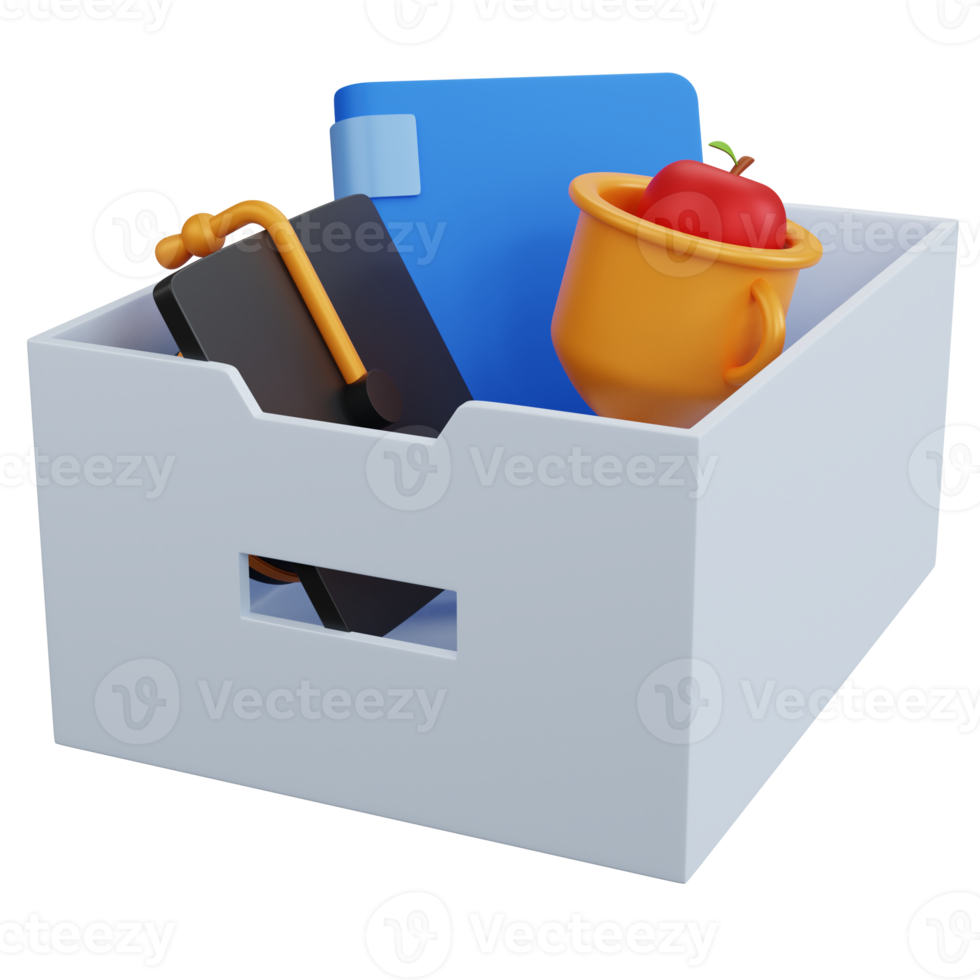3d rendering file storage with book trophy and graduation cap isolated png