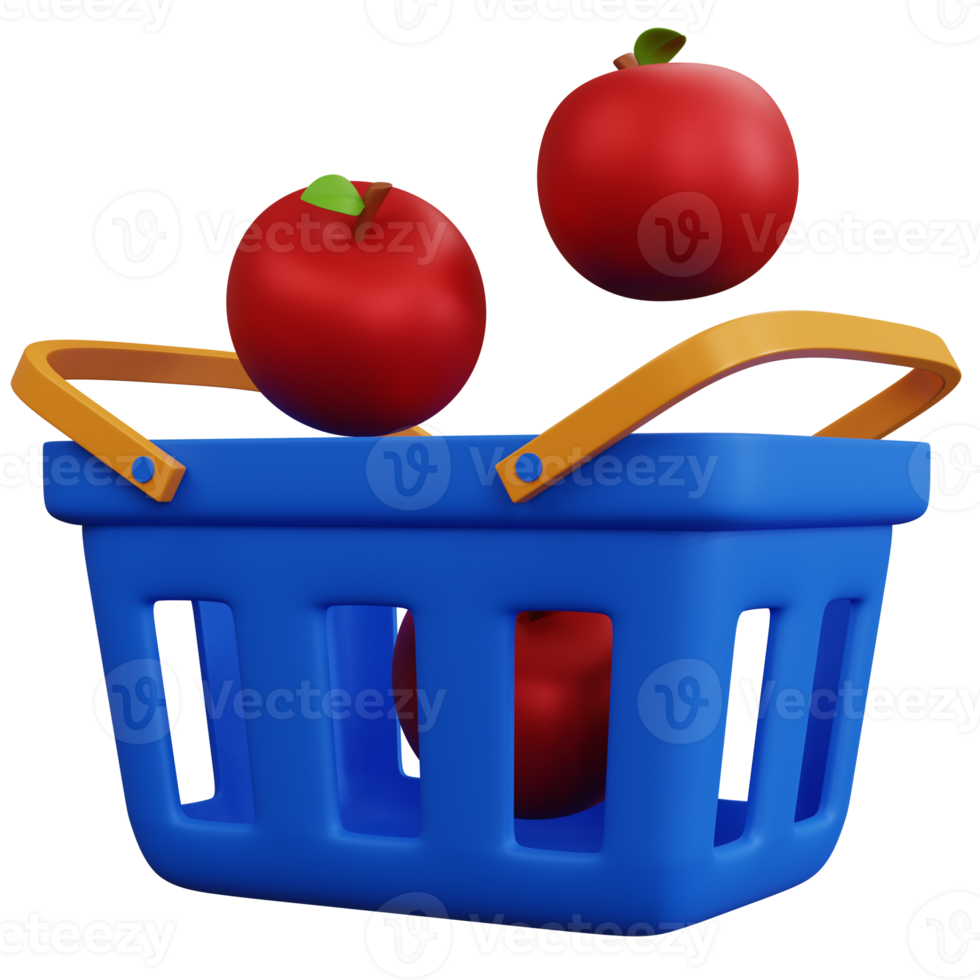 3d rendering blue cart with floating apple isolated png