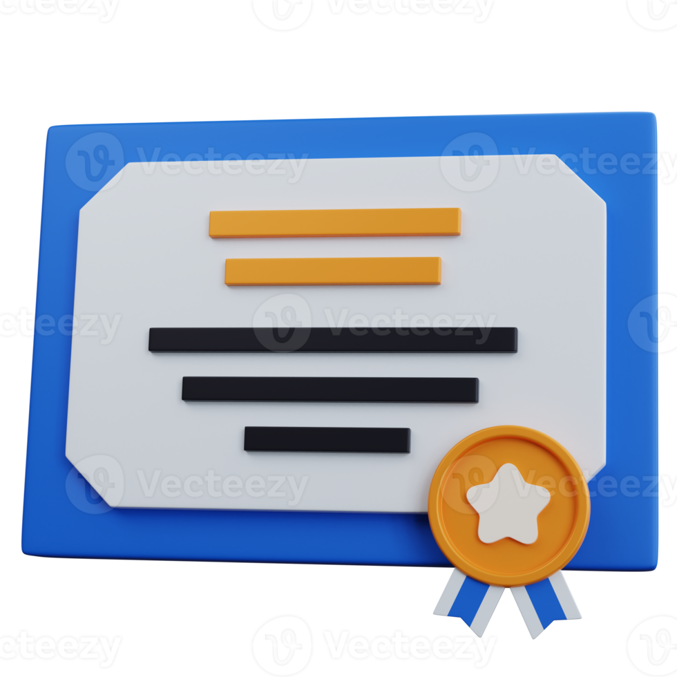 3d rendering certificate with star medal isolated png