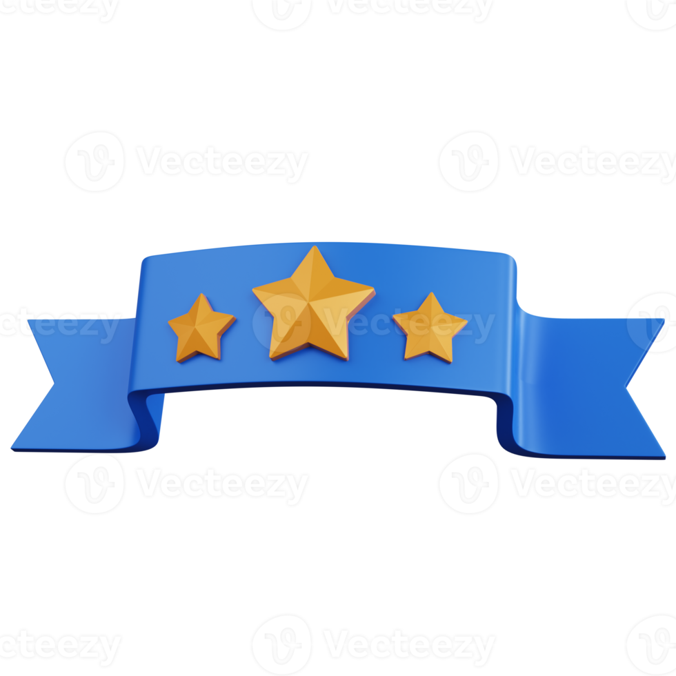 3d rendering ribbon with three stars isolated png