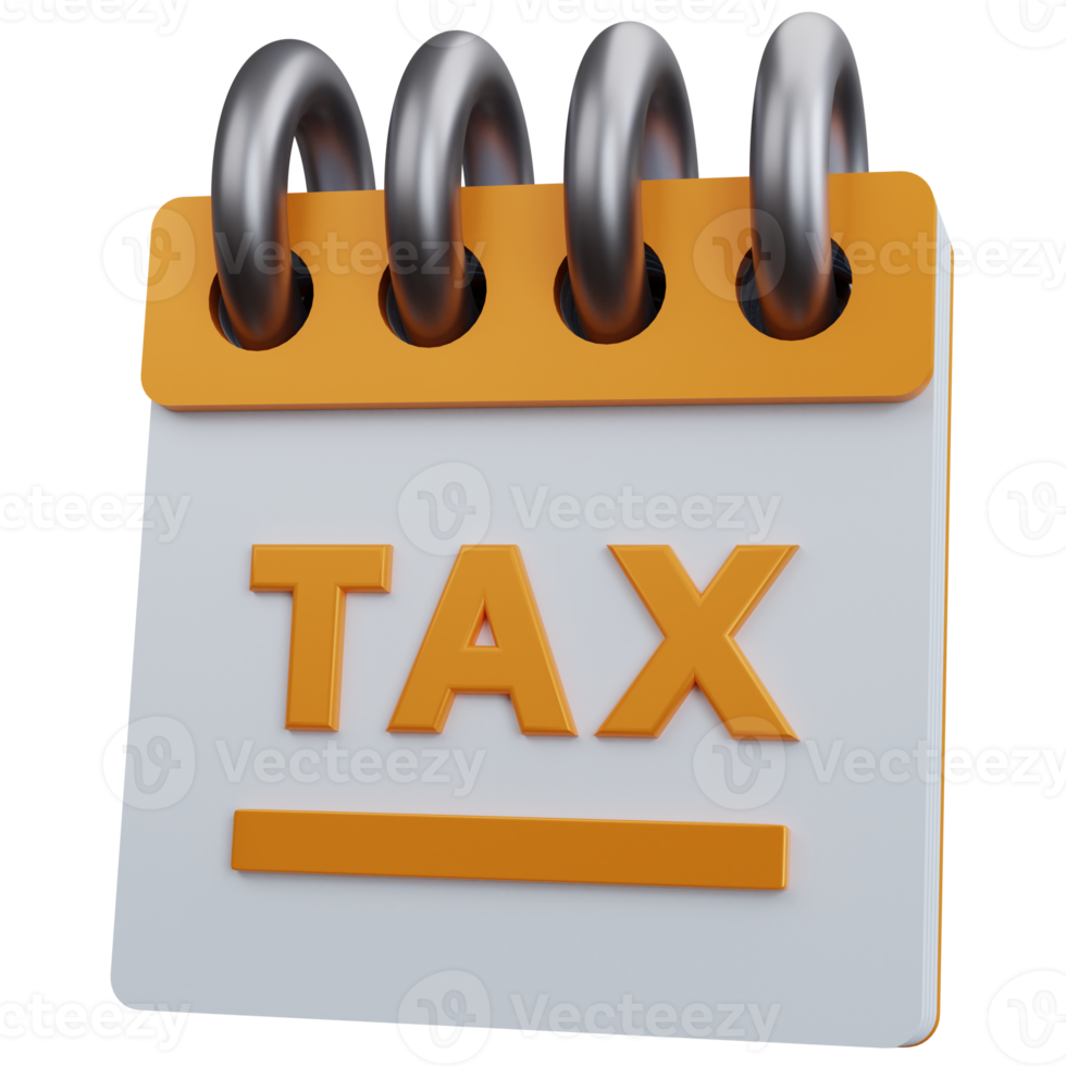 3d rendering yellow calendar with tax writting isolated png