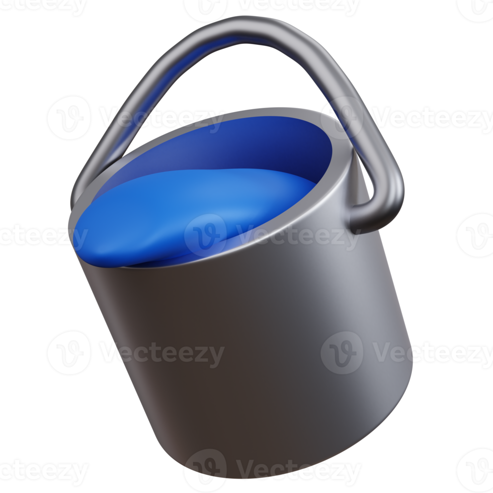 3d rendering silver paint bucket with blue paint isolated png