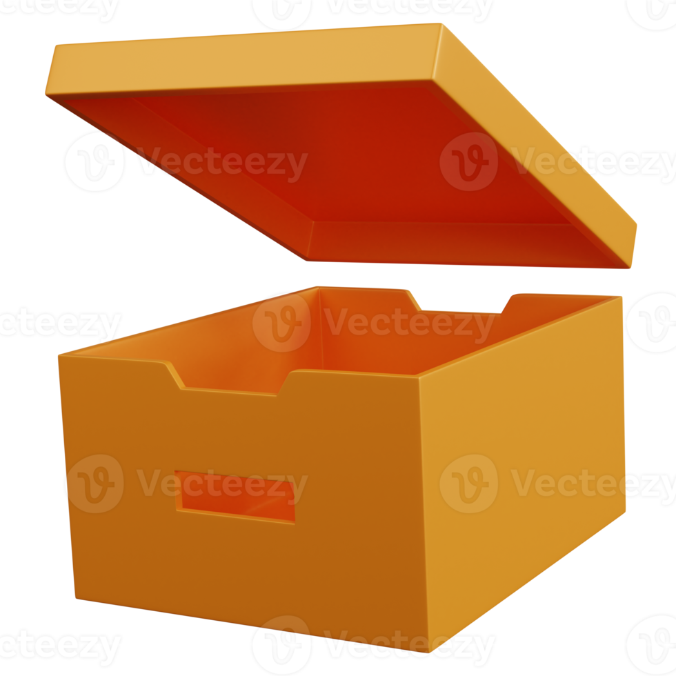 3d renderen leeg het dossier opslagruimte met Open deksel geïsoleerd png