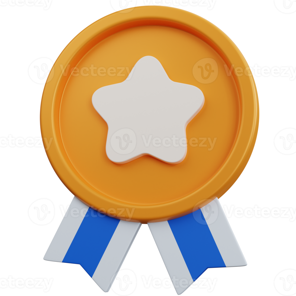 3d rendering yellow star medal isolated png