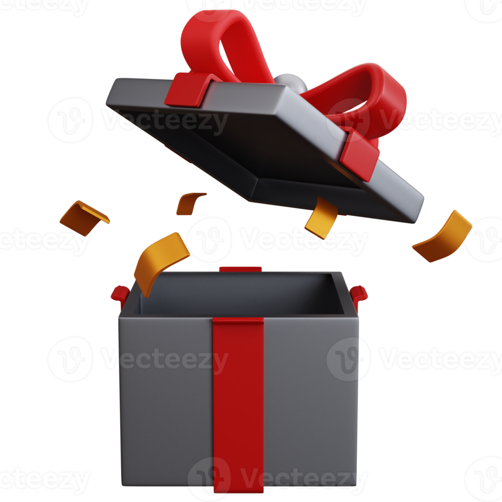 3d rendering open gift box with confetti paper isolated png
