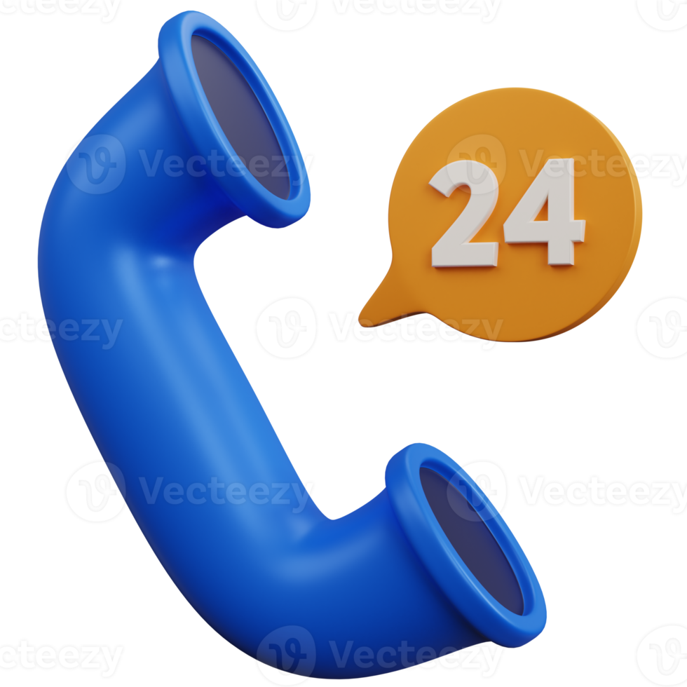 3d rendering phone call with the number twenty four isolated png