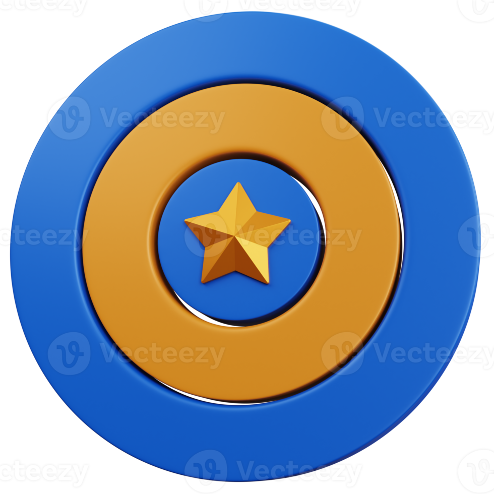 3d rendering target goal with a star in the middle isolated png