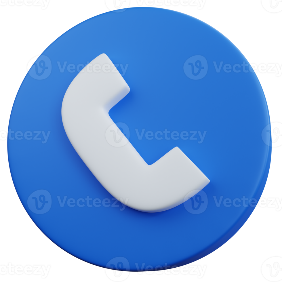 chamada de telefone de ícone azul de renderização 3D isolada png