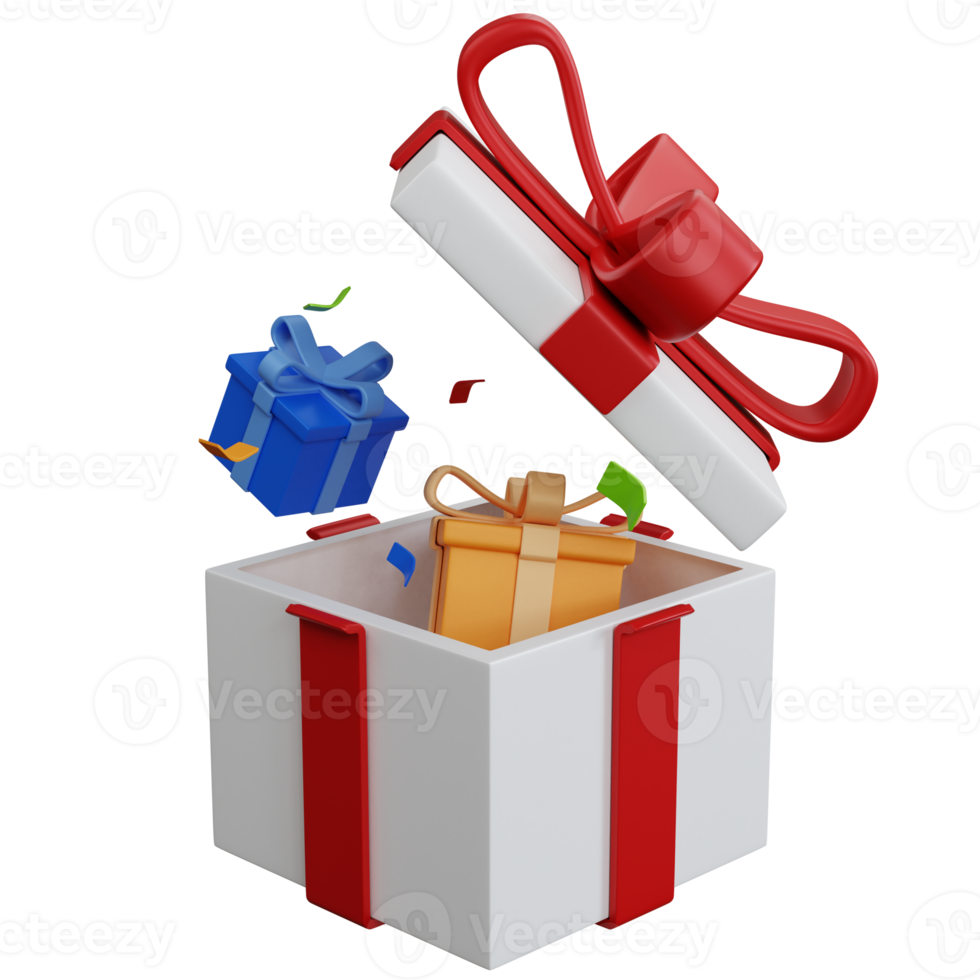 3d rendering three gift boxes with confetti paper isolated png