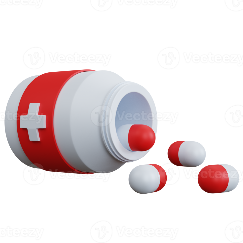 3d rendering medicine bottle with some pills isolated png