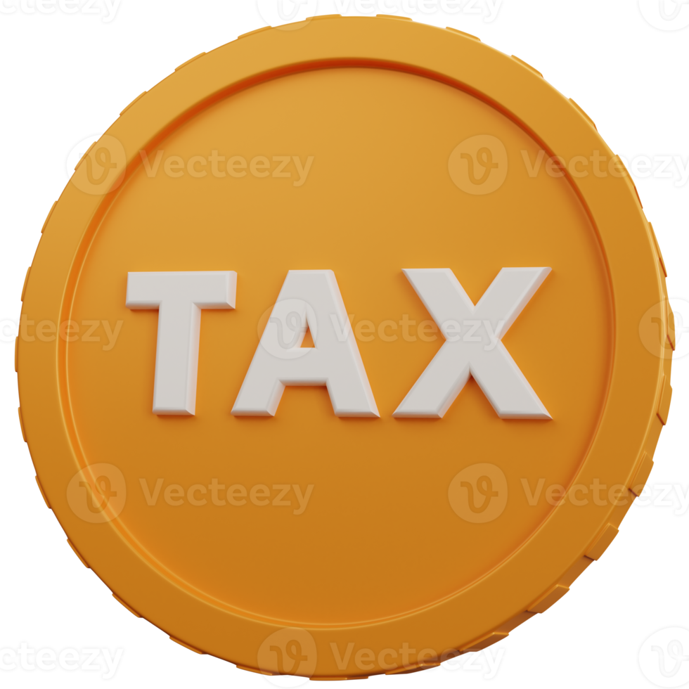 3d rendering yellow coin with tax writting isolated png