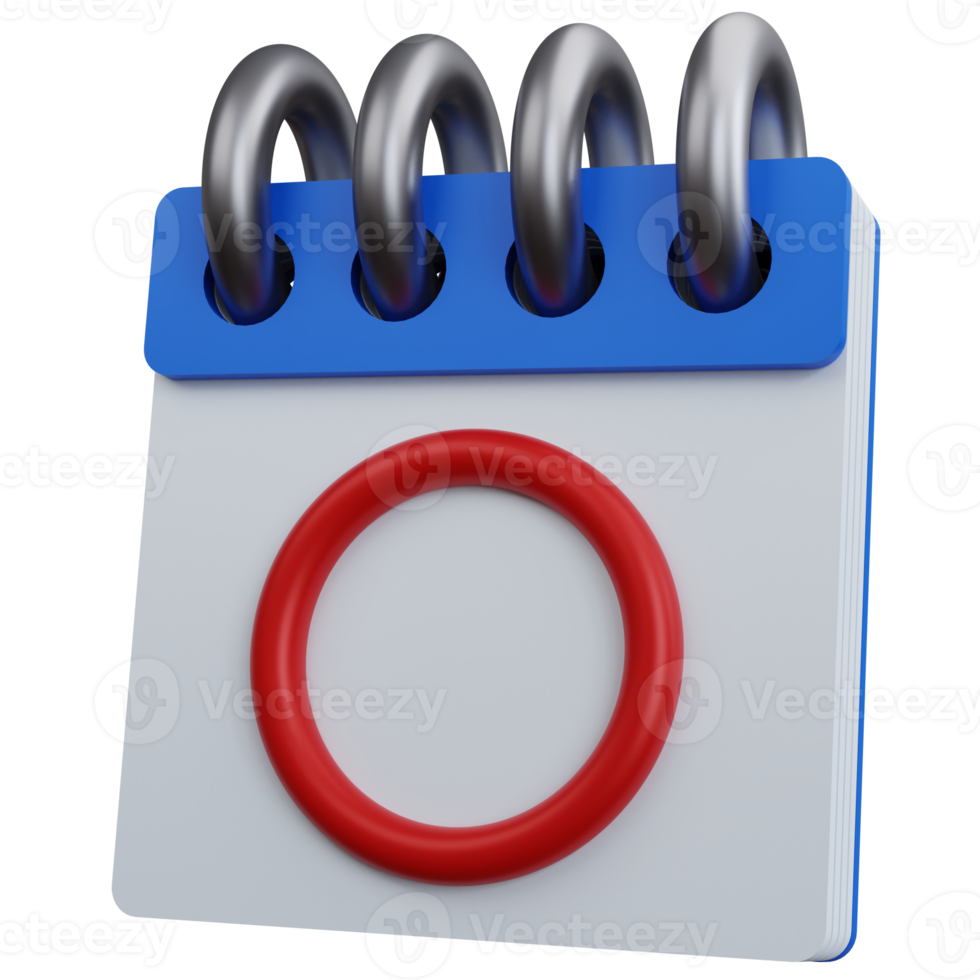 3d rendering blue calendar with red circle isolated png