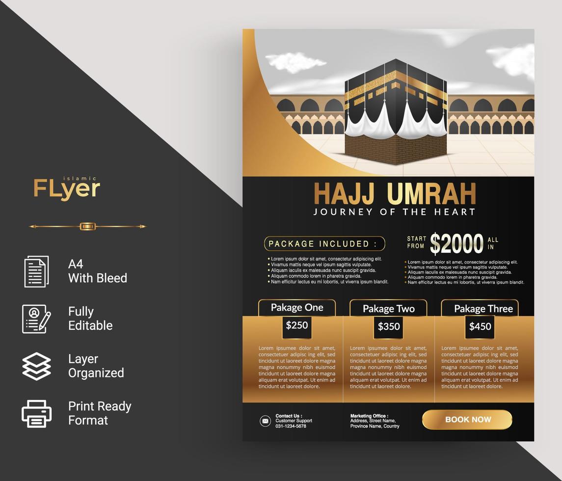 Islamic flyer template design for Hajj Umrah vector