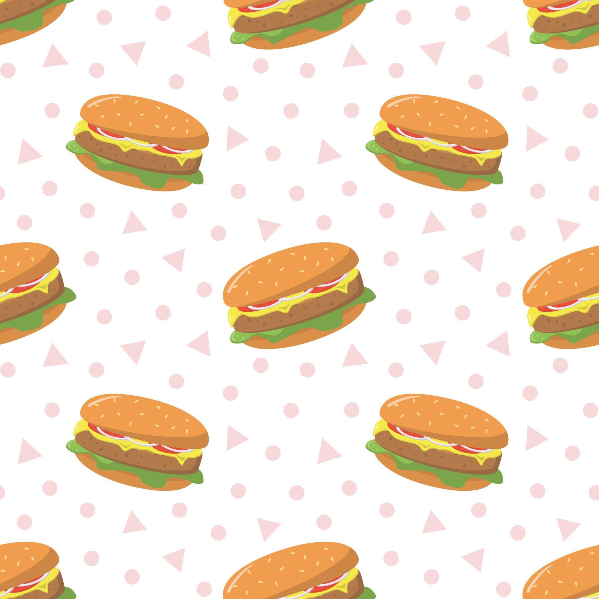 Cartoon Tasty Fast Food Hamburgers Vector Seamless Pattern Isolated On